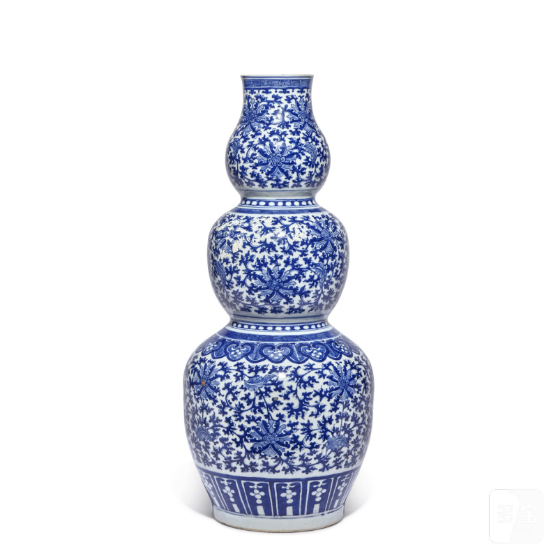 清十九世紀 青花纏枝花卉紋大葫蘆瓶 - 图3